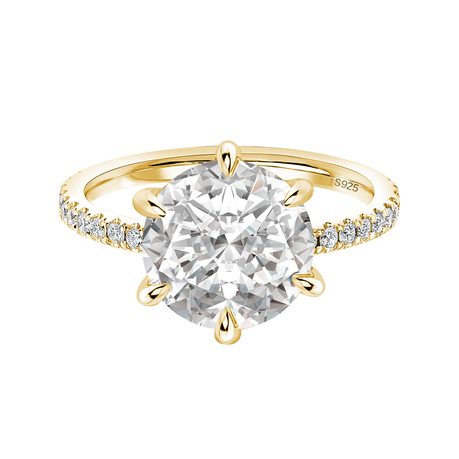 Gelovely Moissanite 3.0 Ct ~4.0 Ct Round Cut 6 Prong Yellow Gold Promise Ring