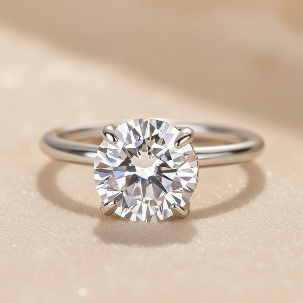 S925 Moissanite 2.0 Ct Round Cut White Gold Promise Ring
