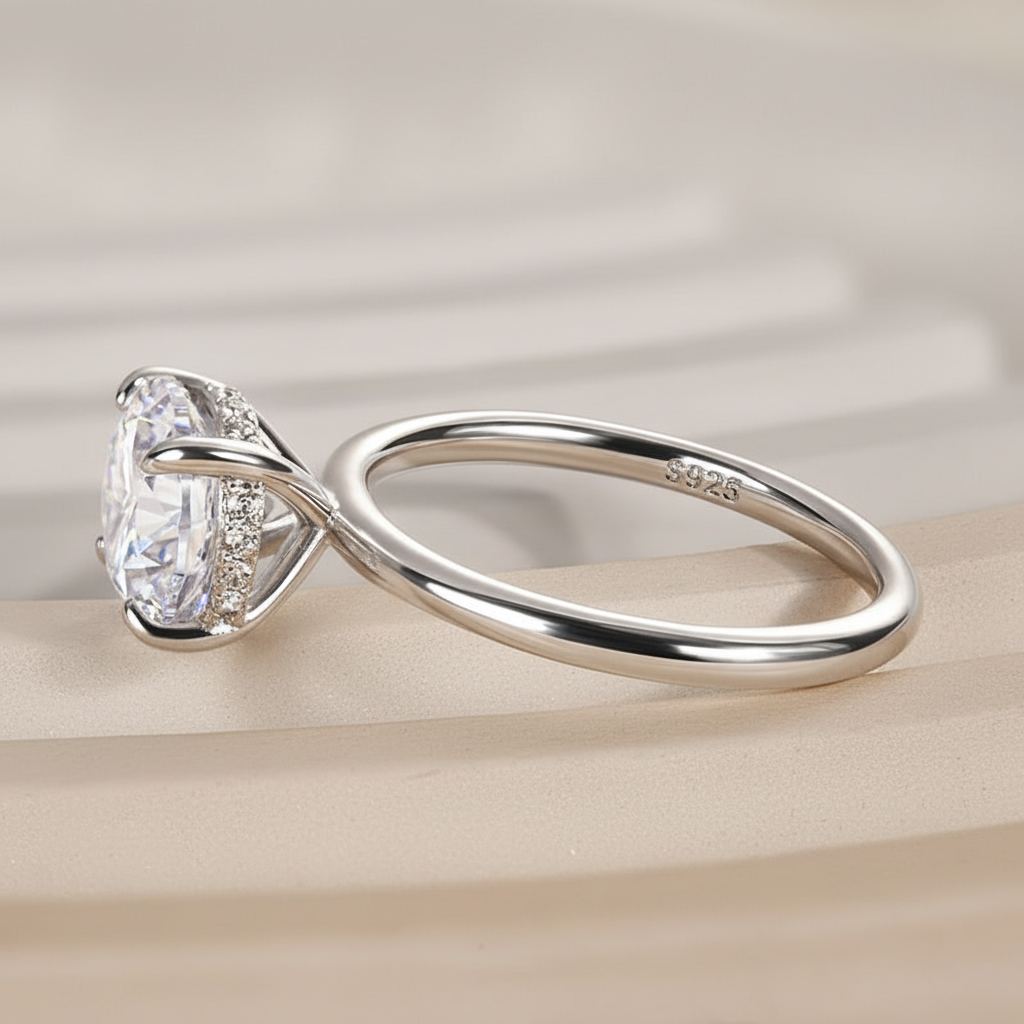 S925 Moissanite 2.0 Ct Round Cut White Gold Promise Ring