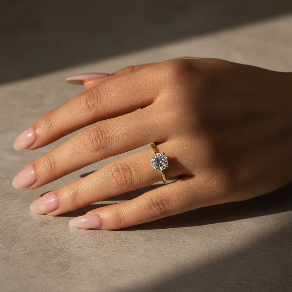 Gelovely Moissanite 2.0 Ct ~4.0Ct Round Cut Yellow Gold Promise Ring