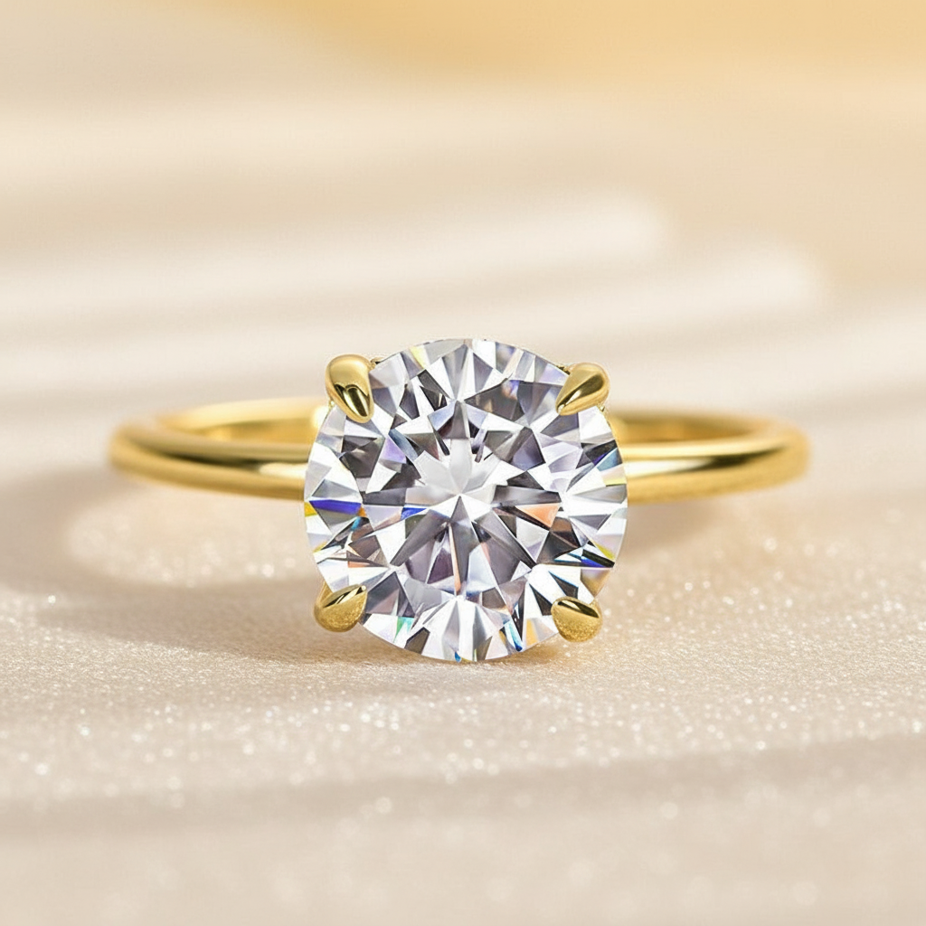 Gelovely Moissanite 2.0 Ct ~4.0Ct Round Cut Yellow Gold Promise Ring