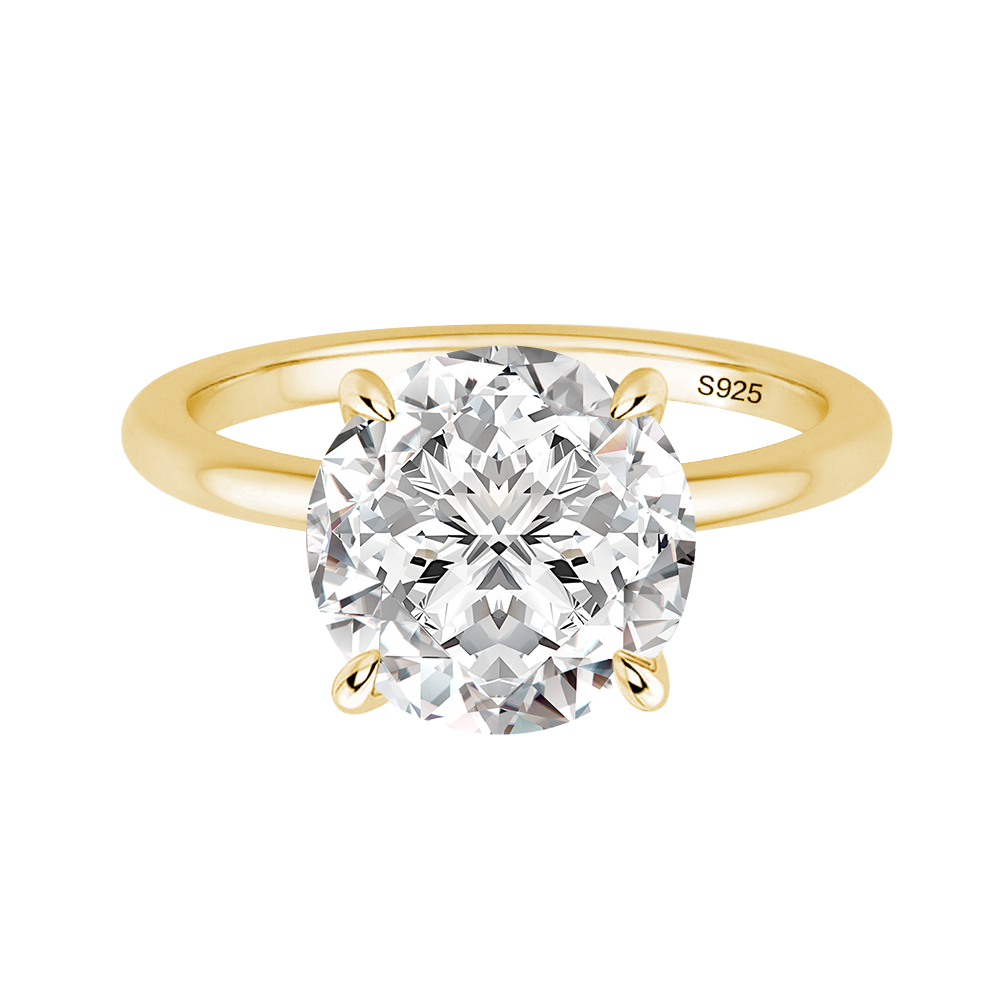 S925 Moissanite 2.0 Ct ~4.0Ct Round Cut Yellow Gold Promise Ring Solitaire Stackable Ring