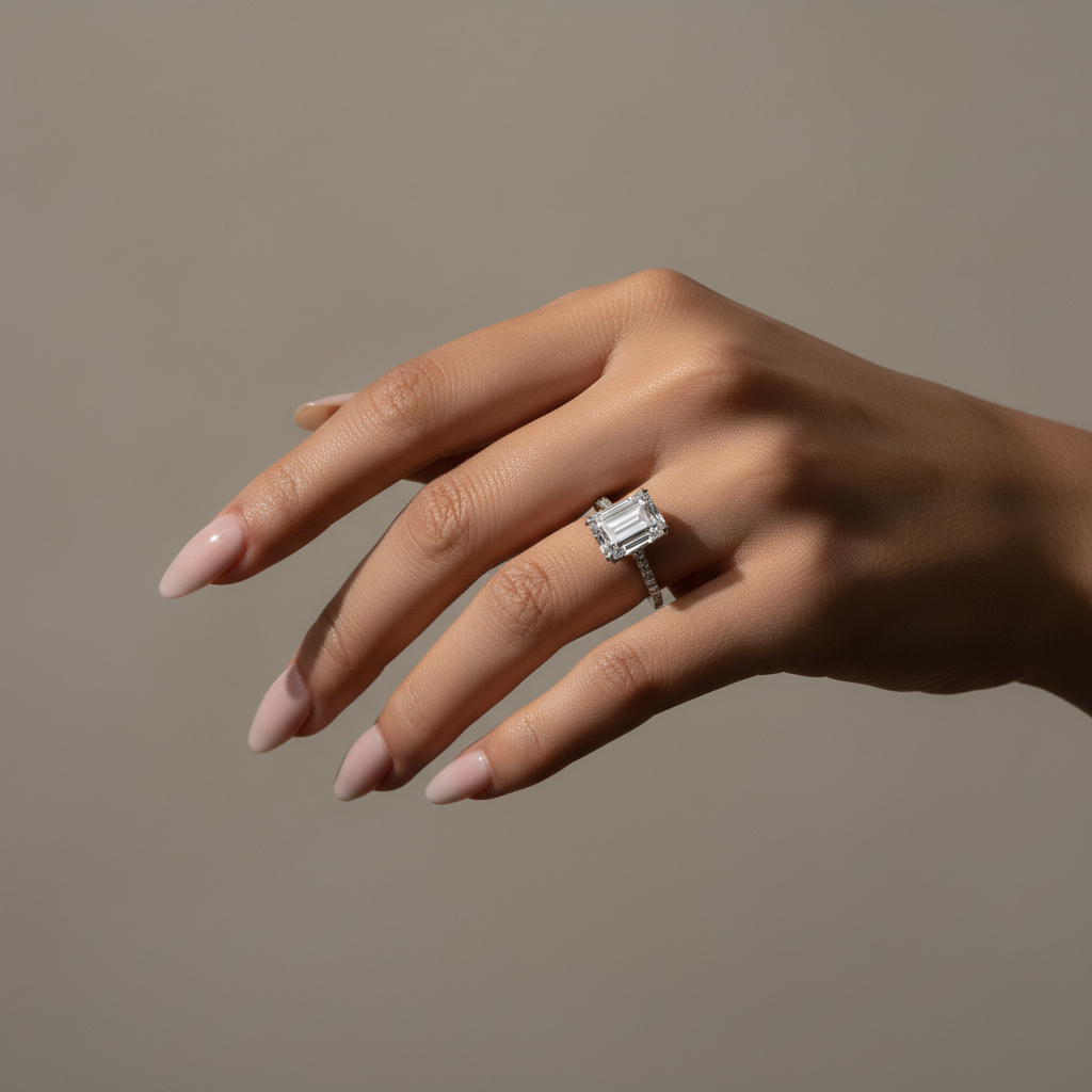 Gelovely Moissanite 4.5 Ct Emerald Cut Engagement Ring For Women