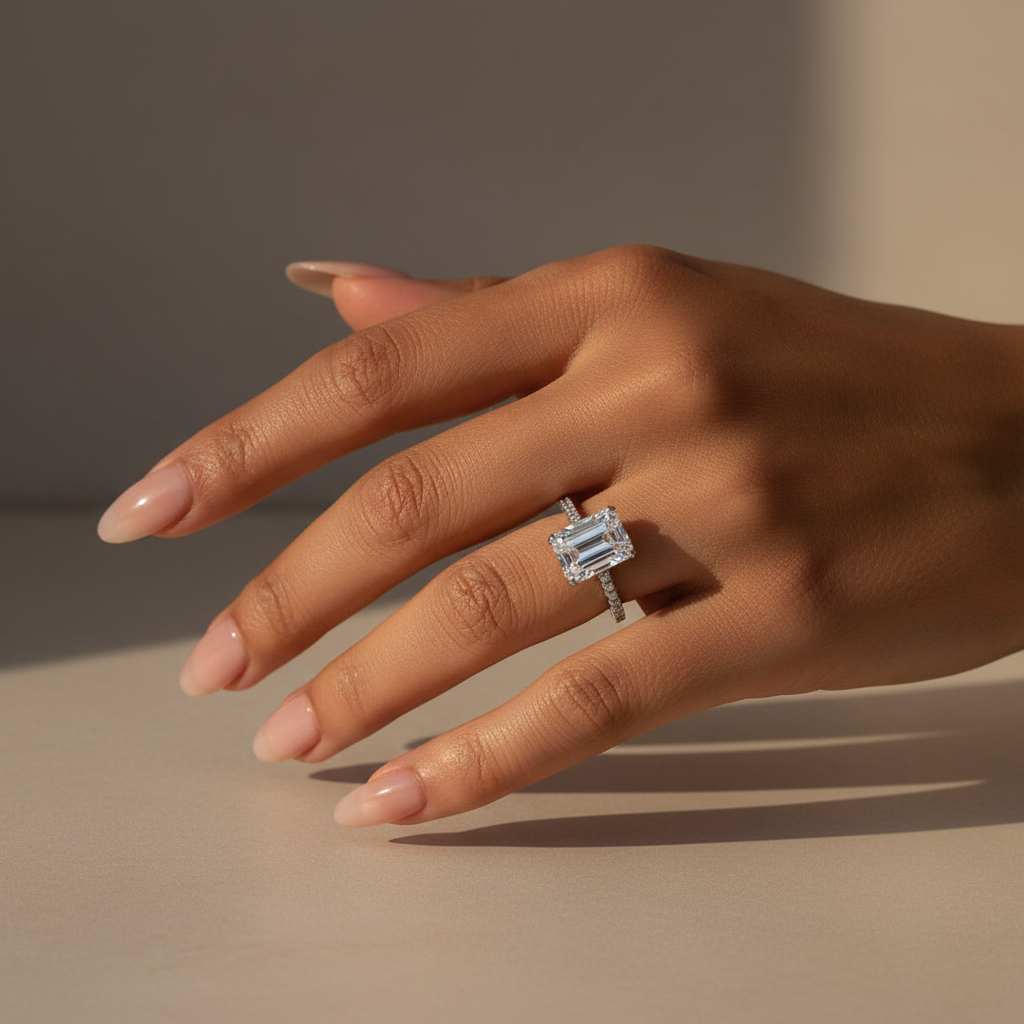 Gelovely Moissanite 4.5 Ct Emerald Cut Engagement Ring For Women