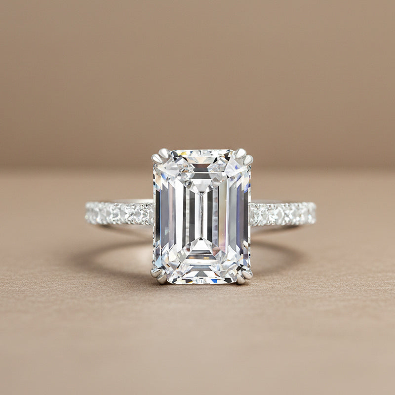 Gelovely Moissanite 4.5 Ct Emerald Cut Engagement Ring For Women