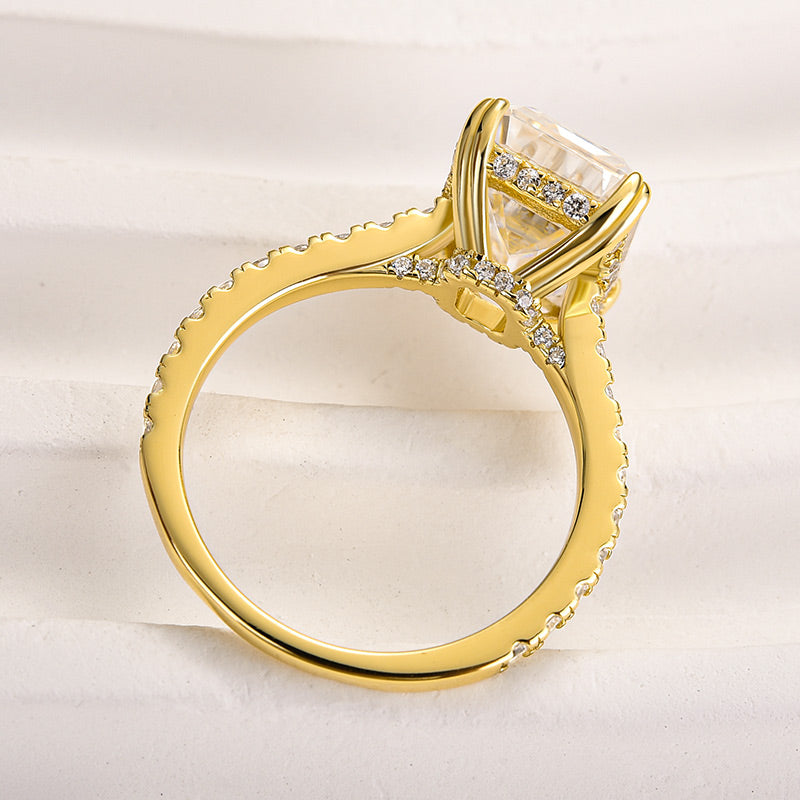 Gelovely Moissanite 4.5 Ct Emerald Cut Yellow Gold Engagement Ring