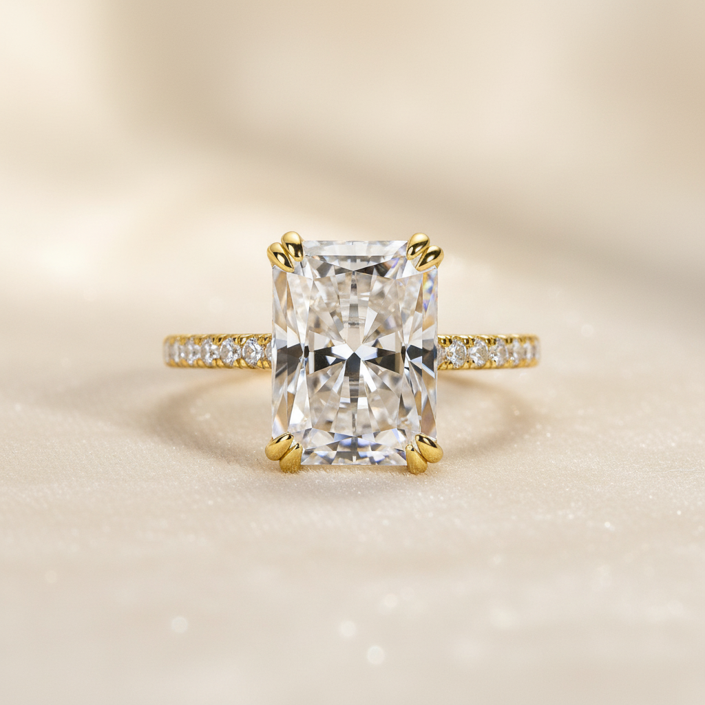 Gelovely Moissanite 4.5 Ct Radiant Cut Yellow Gold Engagement Ring For Women