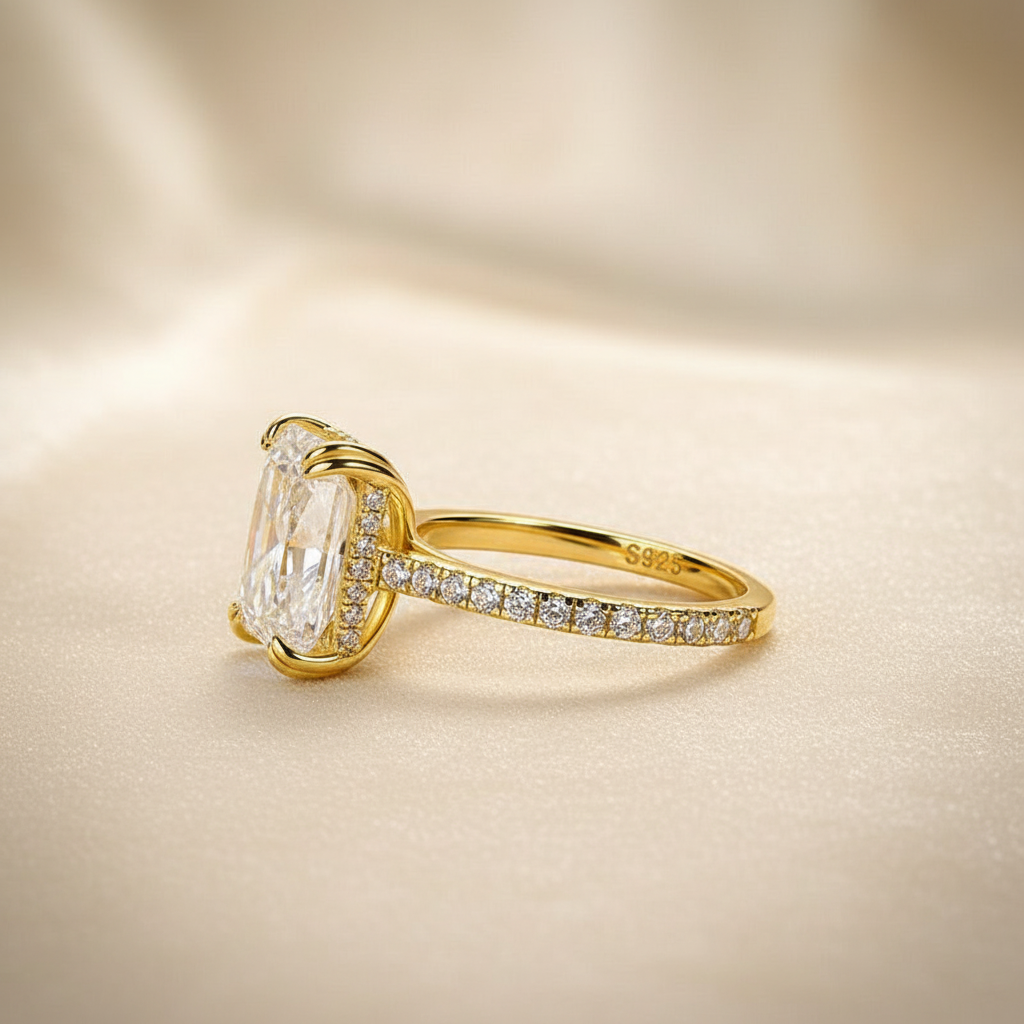 Gelovely Moissanite 4.5 Ct Radiant Cut Yellow Gold Engagement Ring For Women