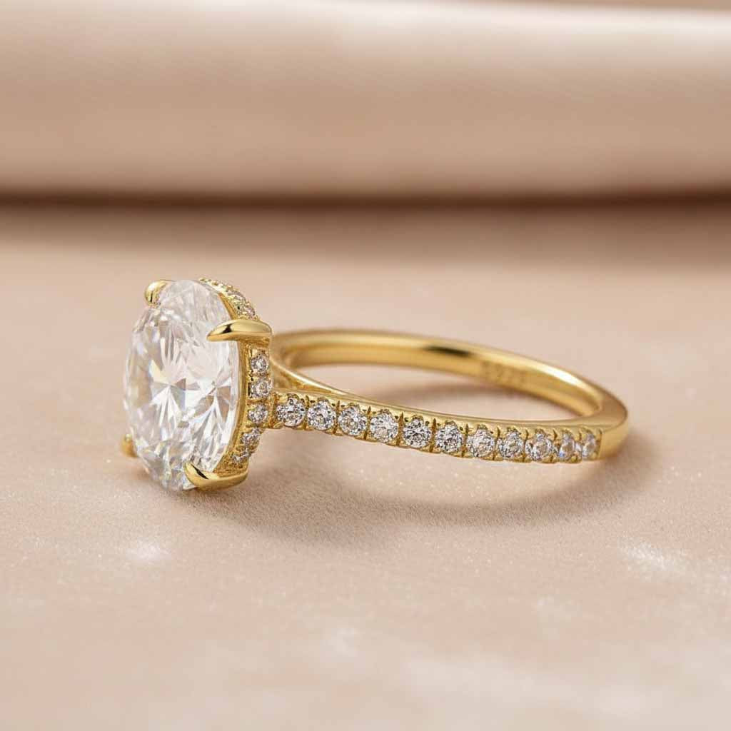 Gelovely Moissanite 4.0 Ct Round Yellow Gold Engagement Ring