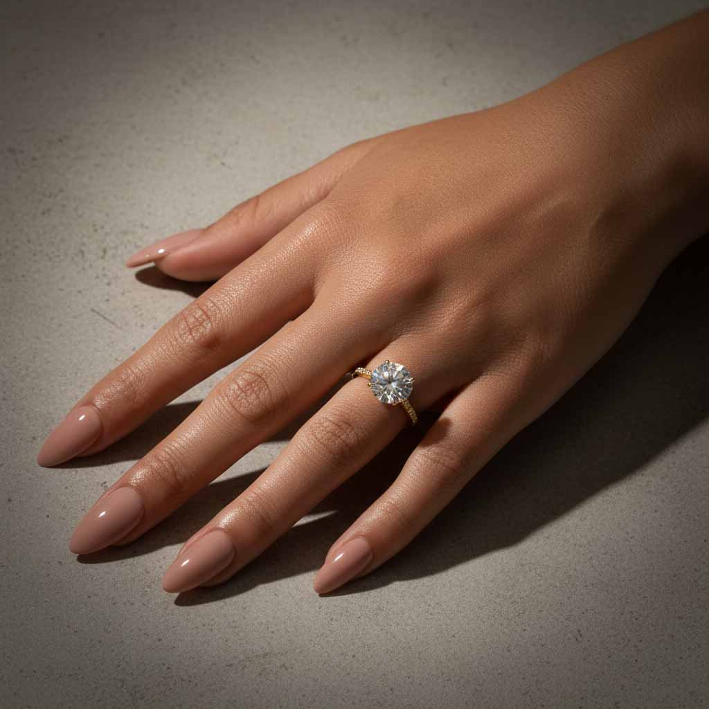 Gelovely Moissanite 4.0 Ct Round Yellow Gold Engagement Ring