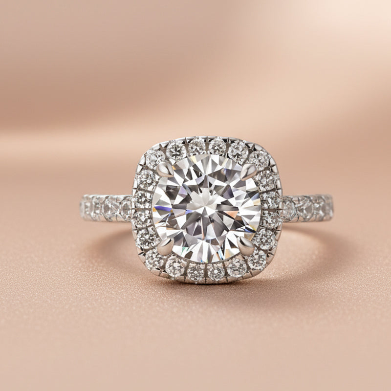 Gelovely Moissanite 2.0 Ct Halo Round Cut White Gold Promise Ring