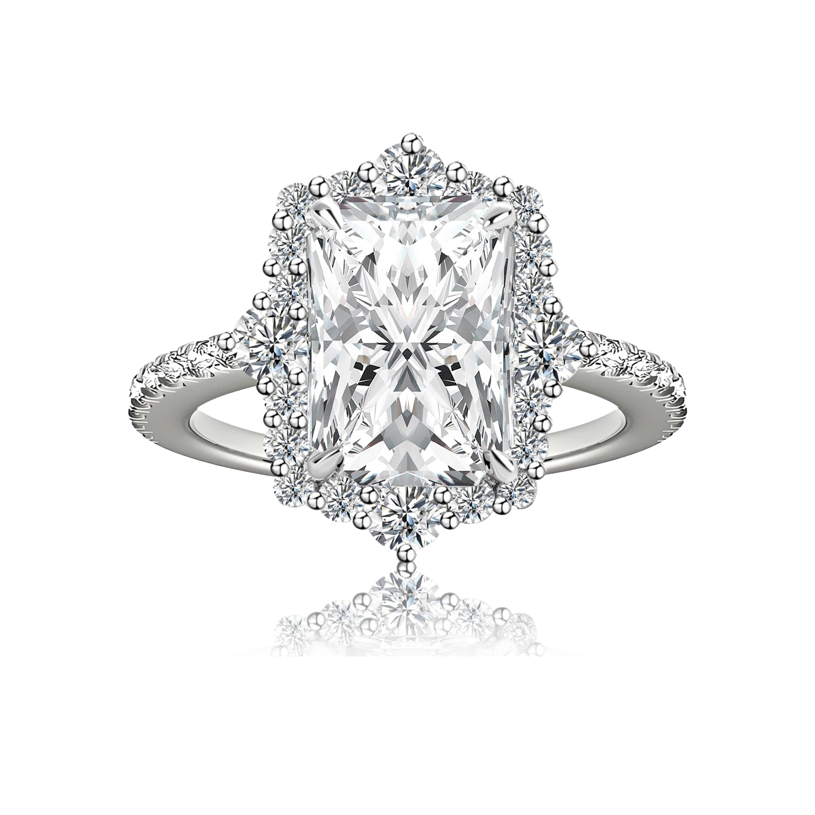 Moissanite 3.0Ct White Gold Halo Radiant Cut Engagement Ring
