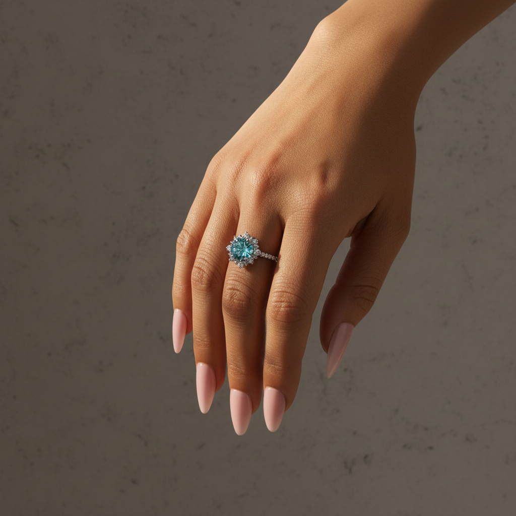 Gelovely Moissanite 2.0 Ct Blue Snowflake Design Travel Ring