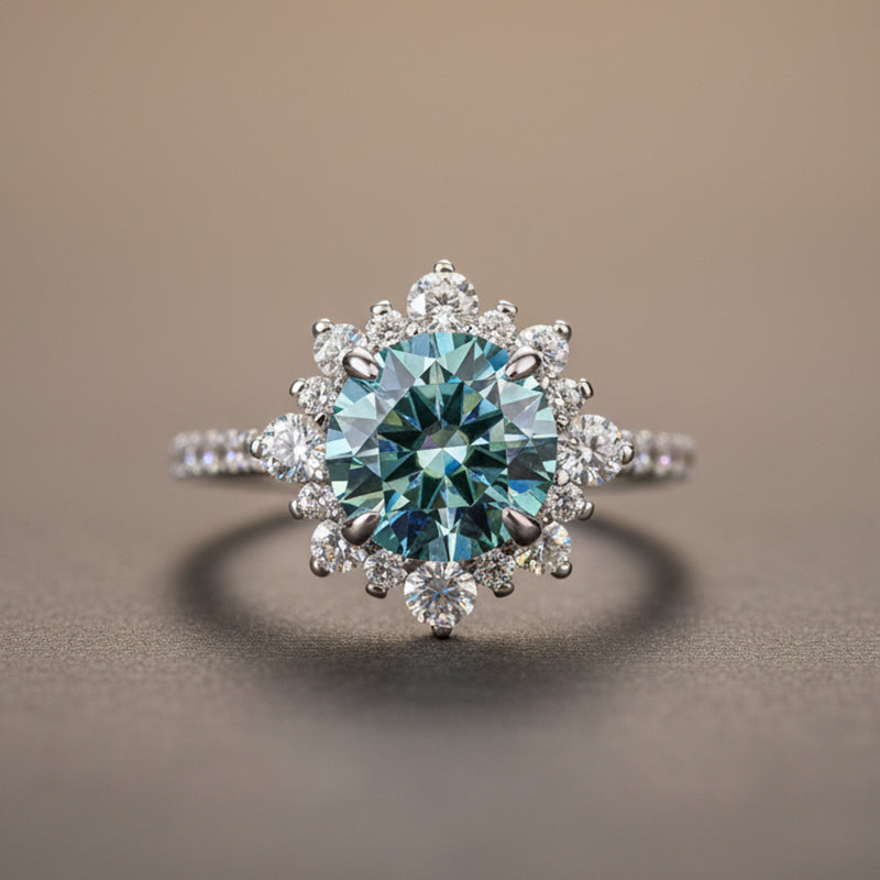 Gelovely Moissanite 2.0 Ct Blue Snowflake Design Travel Ring