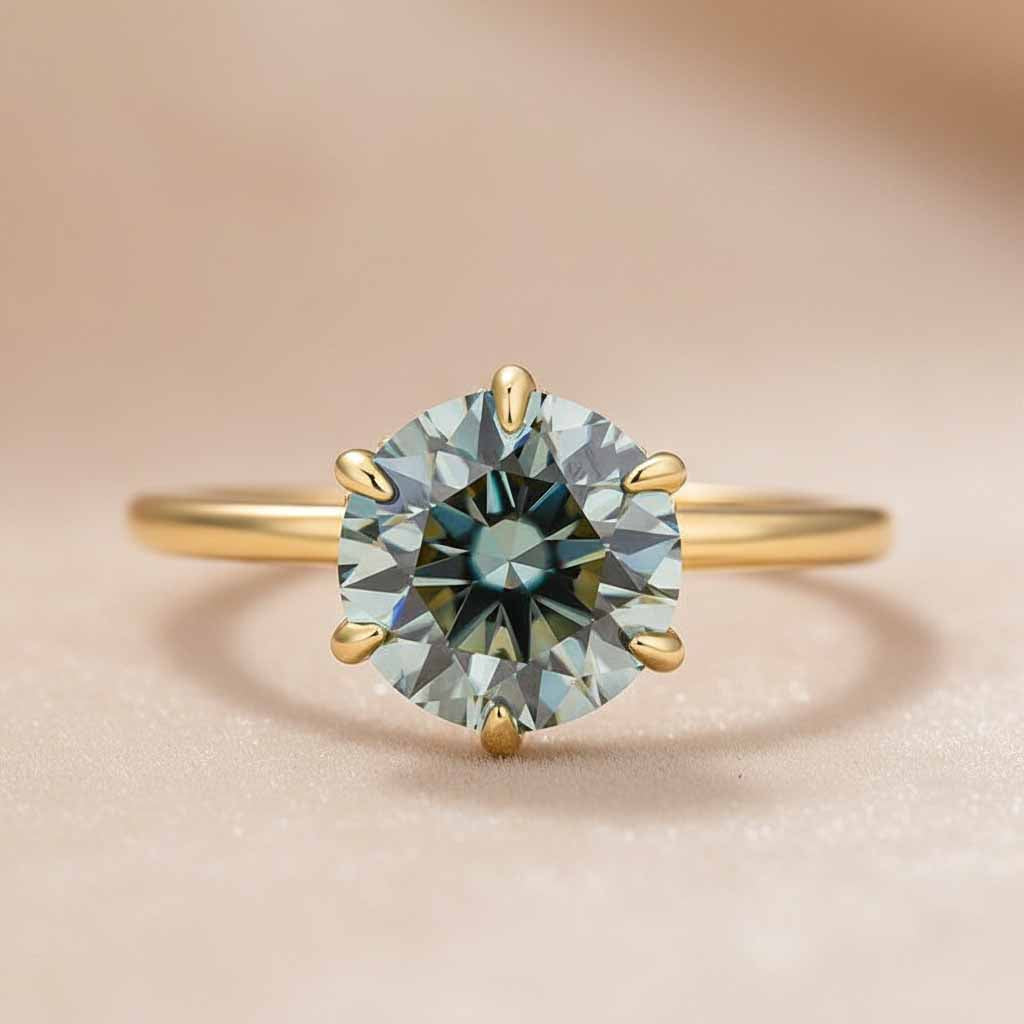 Gelovely Moissanite 2.0 Ct Round Cut Paraiba Tourmaline Engagement Ring
