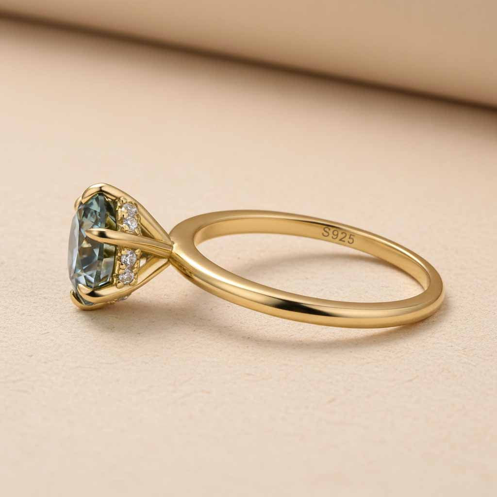 Gelovely Moissanite 2.0 Ct Round Cut Paraiba Tourmaline Engagement Ring