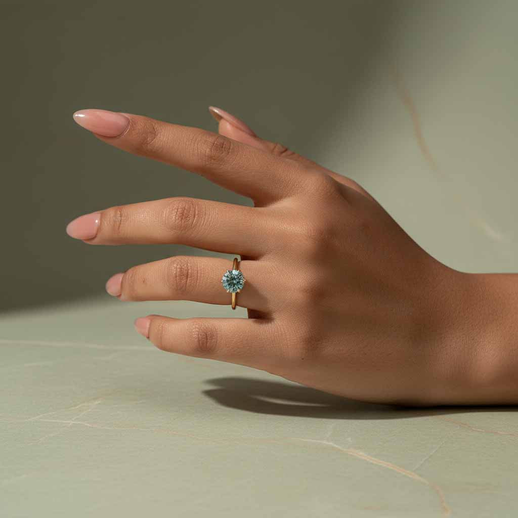 Gelovely Moissanite 2.0 Ct Round Cut Paraiba Tourmaline Engagement Ring
