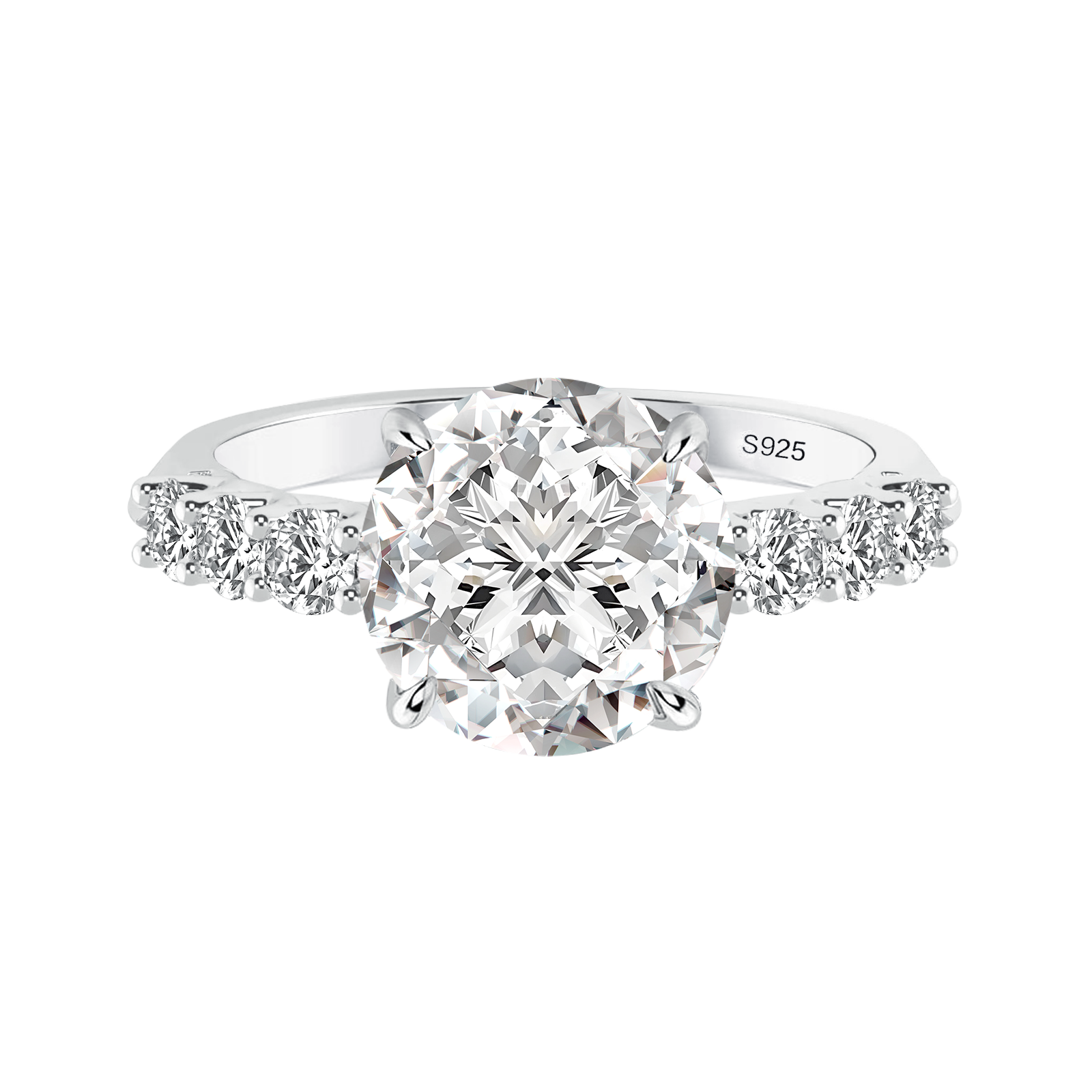 S925 Moissanite 2.0Ct~4.0 Ct Round Green/White Stone White/Yellow Gold Plated Engagement Ring