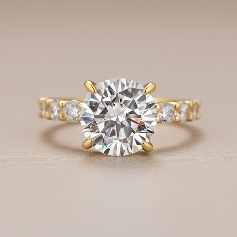 Gelovely Moissanite 2.0Ct~4.0 Ct Round Yellow Gold Engagement Ring