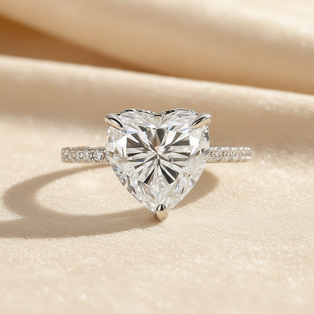 S925 Moissanite 4.0 Ct Heart Cut White Gold Promise Ring