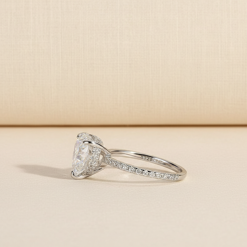 S925 Moissanite 4.0 Ct Heart Cut White Gold Promise Ring