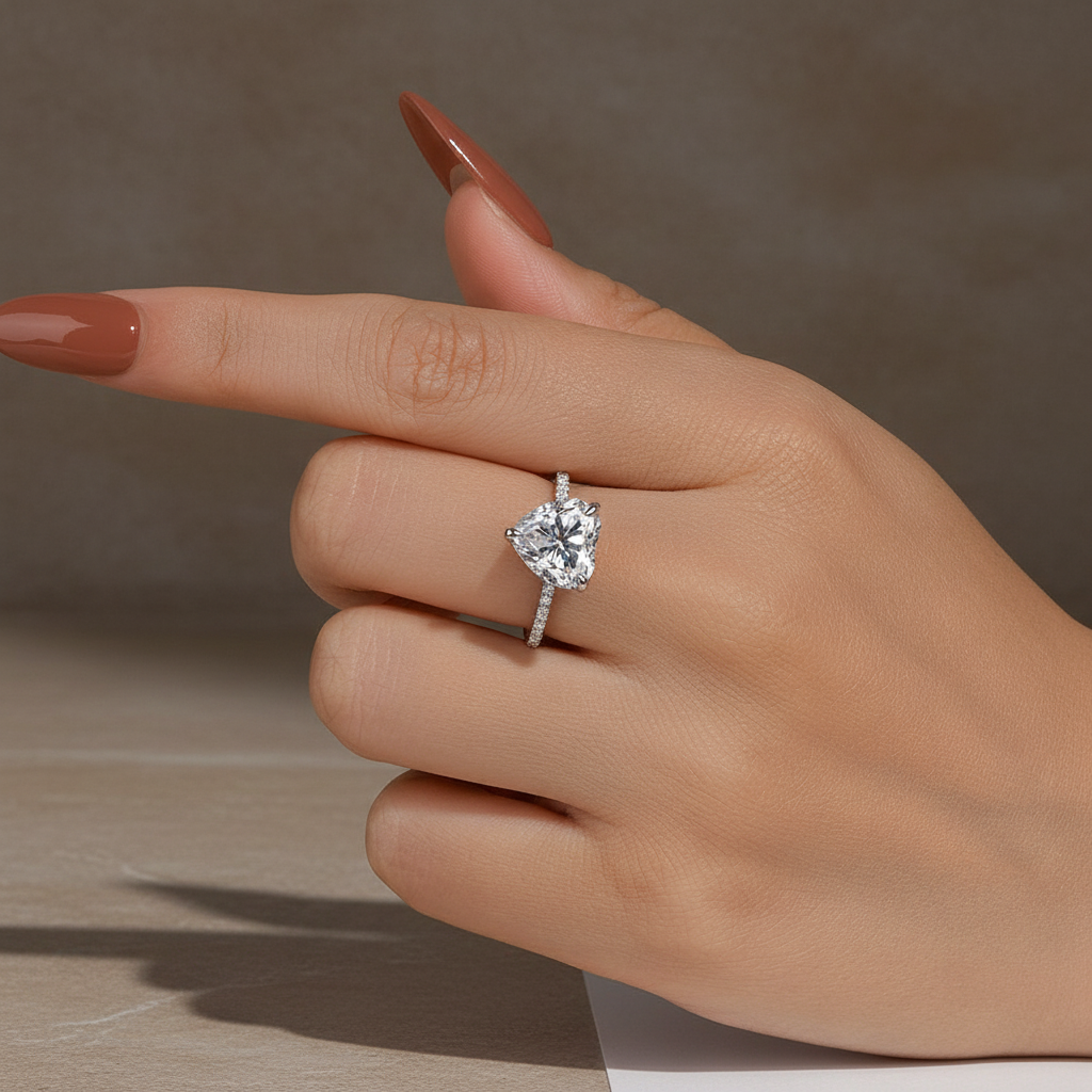 S925 Moissanite 4.0 Ct Heart Cut White Gold Promise Ring