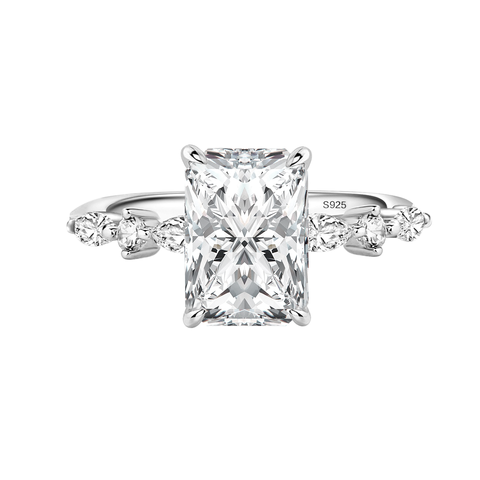 S925 Moissanite 3.5 Ct Radiant Cut White Gold Engagement Ring Travel Ring For Women