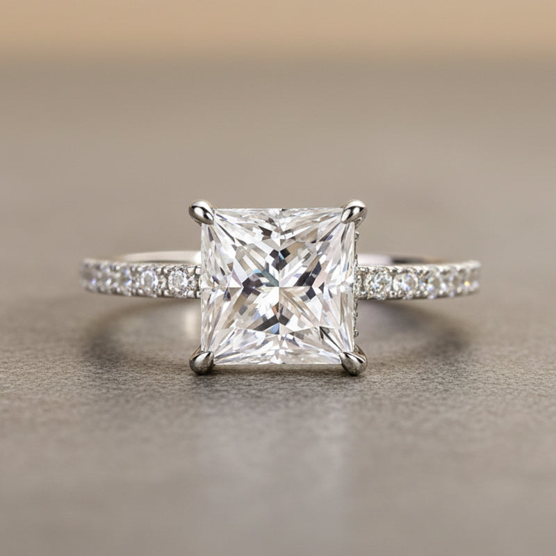 Gelovely Moissanite 2.0 Ct ～3.0 Ct Square Princess Cut Bridal Ring