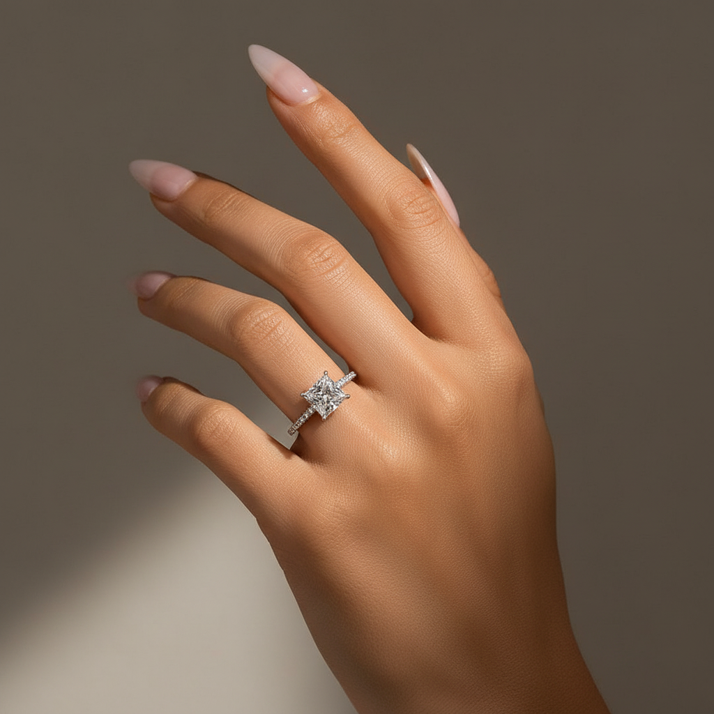 Gelovely Moissanite 2.0 Ct ～3.0 Ct Square Princess Cut Bridal Ring