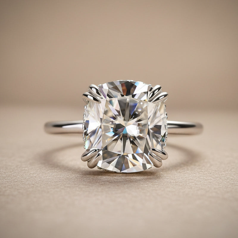 Gelovely Moissanite 4.5 Ct Cushion Cut White Gold Engagement Ring