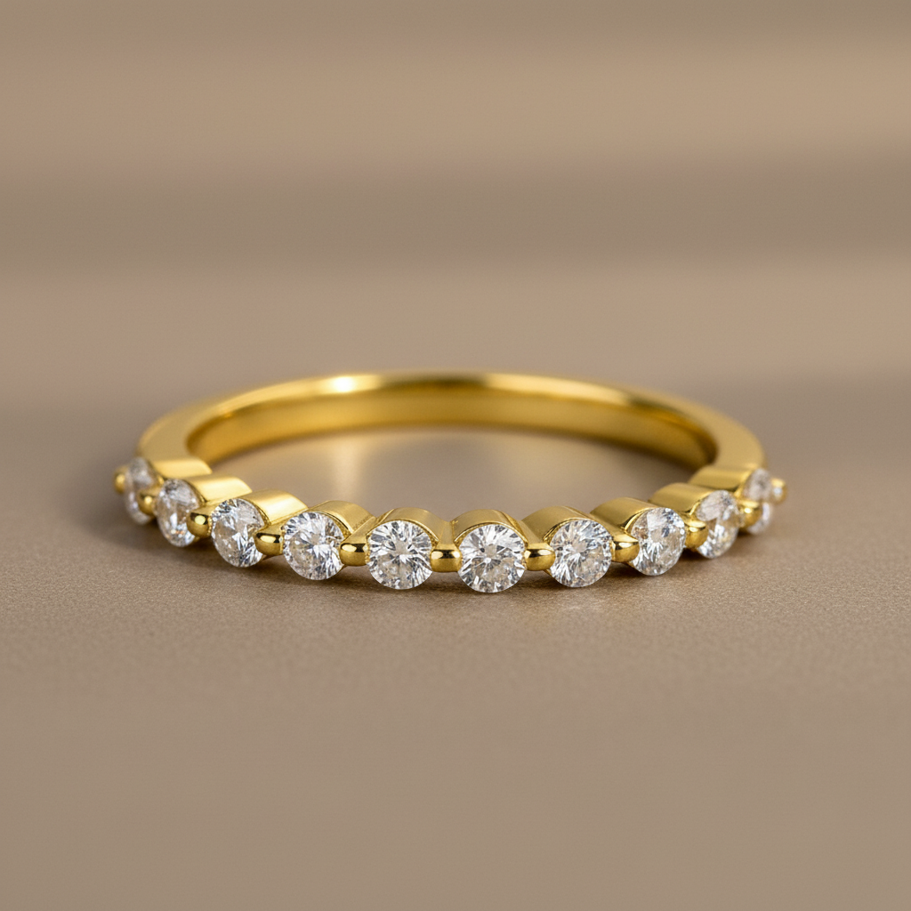 Gelovely Moissanite 0.4 Ct Yellow Gold Half Eternity Thin Women's Wedding Band