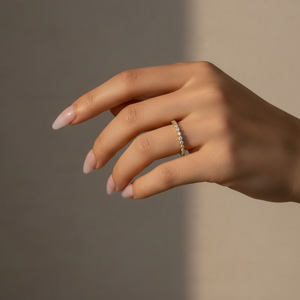 Gelovely Moissanite 0.4 Ct Yellow Gold Half Eternity Thin Women's Wedding Band