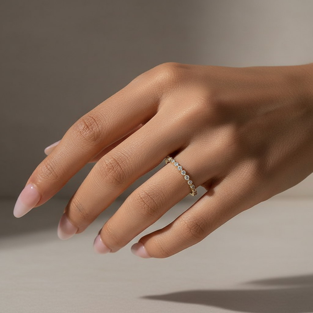 Gelovely Moissanite 0.4 Ct Yellow Gold Half Eternity Thin Women's Wedding Band