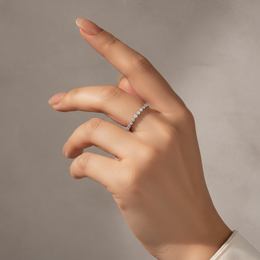 Gelovely Moissanite 1.0 Ct～ 1.5 Ct Round Cut White Gold Anniversary Ring