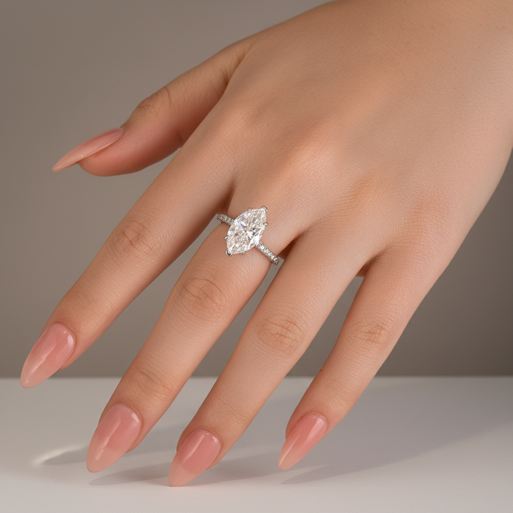 Gelovely Moissanite 1.0Ct～4.0 Ct Marquise Cut White Gold Half-Coverage Engagement Ring