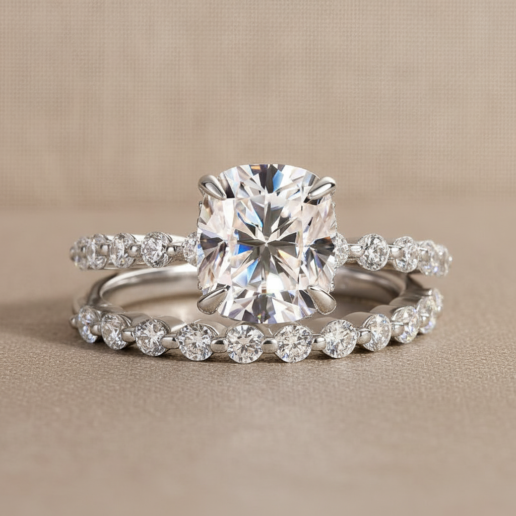 Gelovely Moissanite 2.0 Ct Cushion Cut Wedding Ring Set For Women