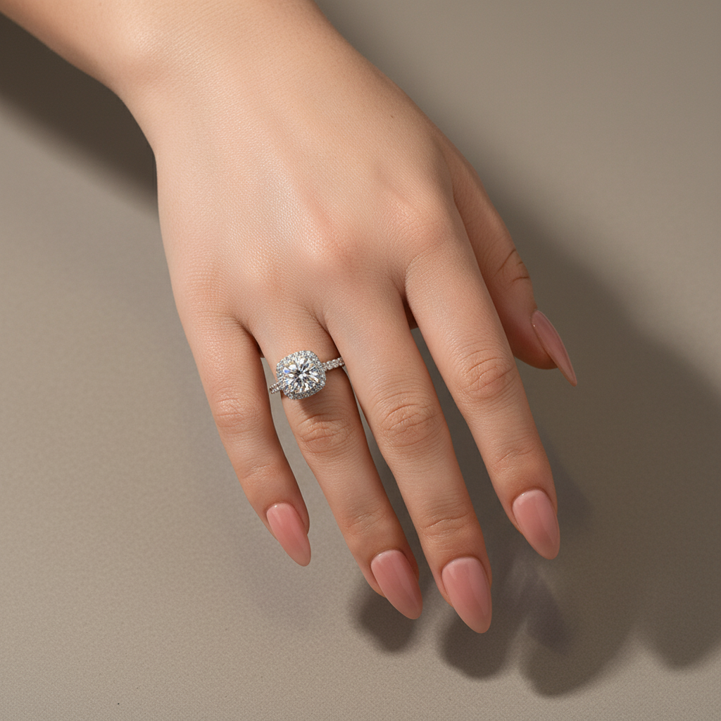 Gelovely Moissanite 2.0 Ct Halo Round Cut White Gold Promise Ring