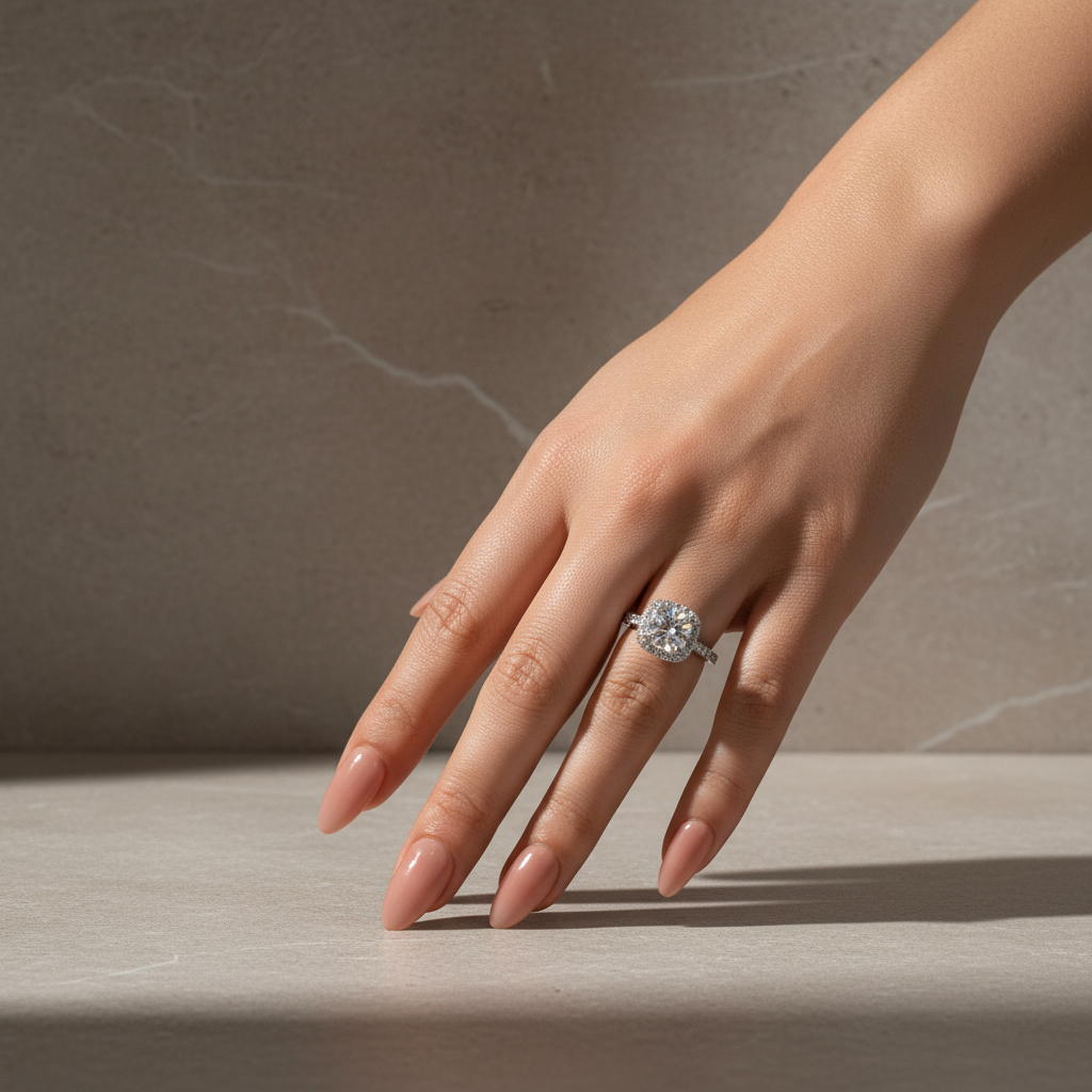 Gelovely Moissanite 2.0 Ct Halo Round Cut White Gold Promise Ring