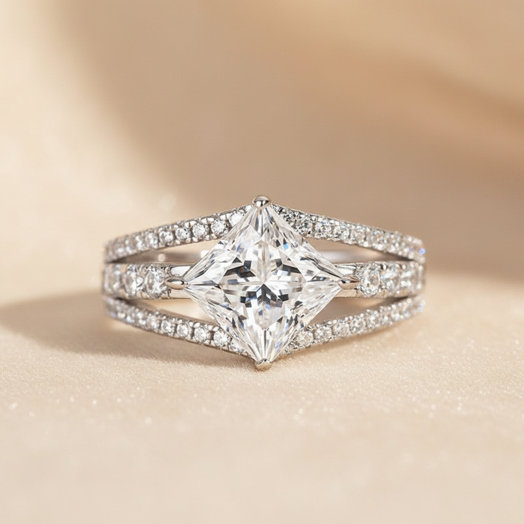 Gelovely Moissanite 2.0 Ct Princess Cut Travel Ring