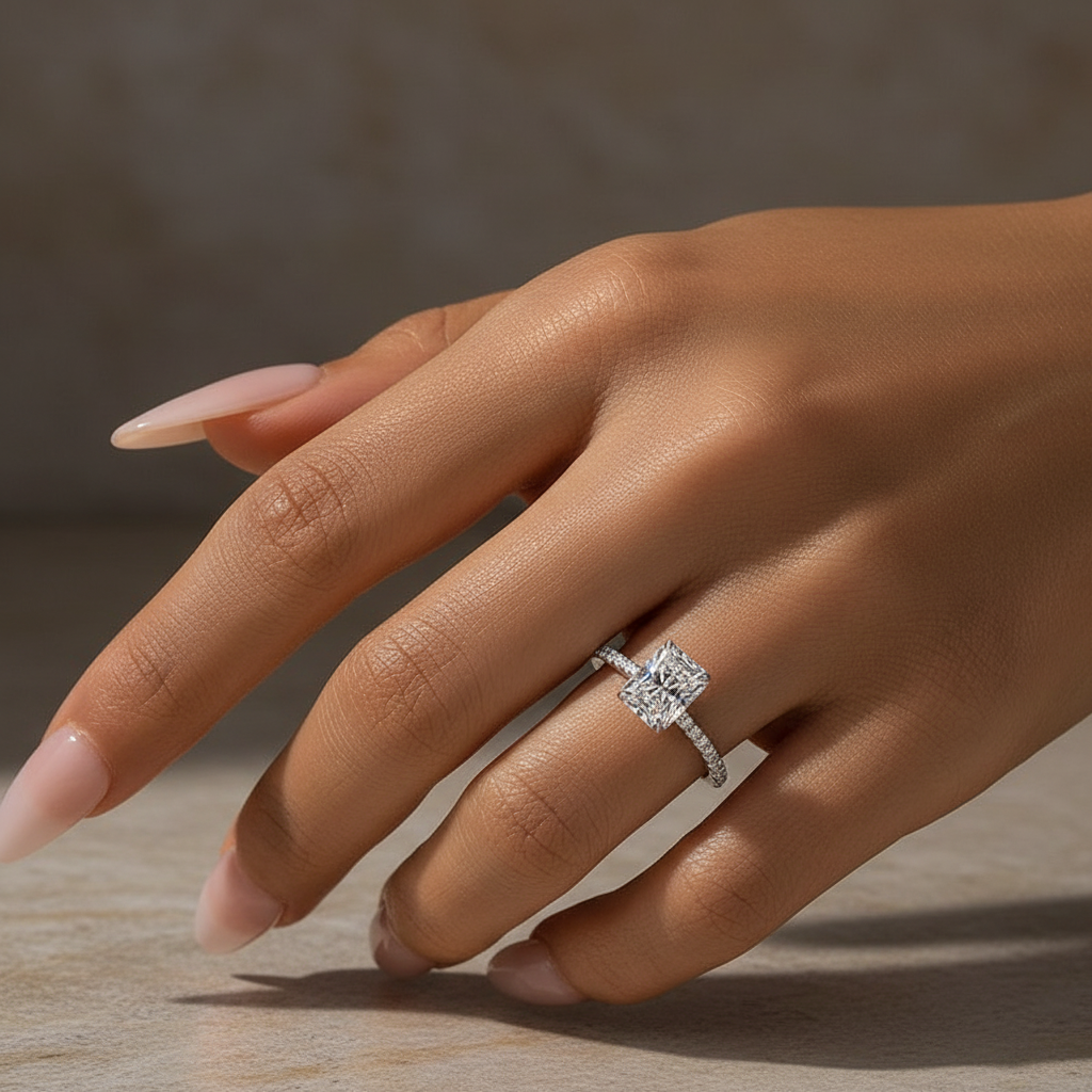 Gelovely Moissanite 2.0 Ct~3.5 Ct Radiant Cut White Gold Engagement Ring For Women