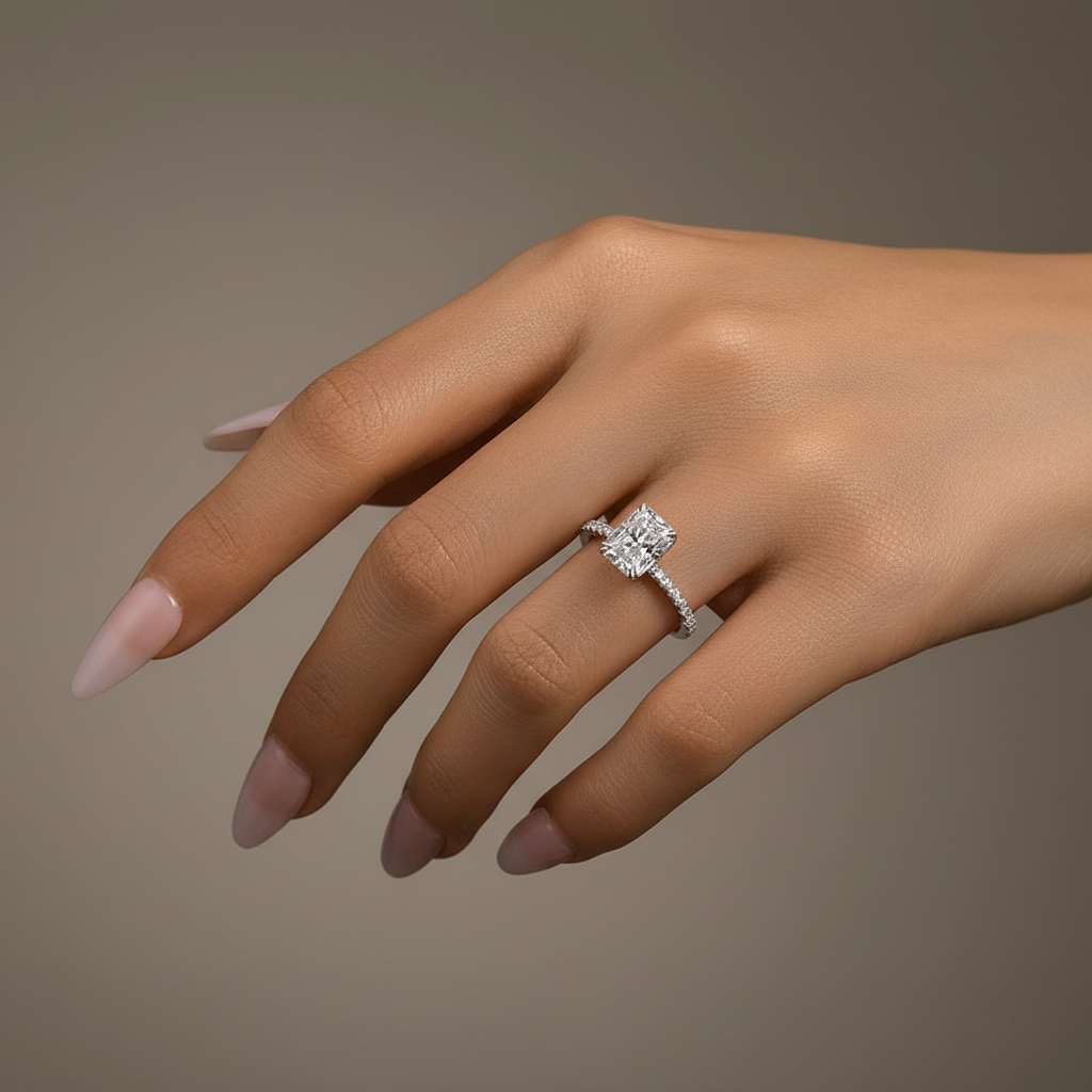 Gelovely Moissanite 2.0 Ct~3.5 Ct Radiant Cut White Gold Engagement Ring For Women