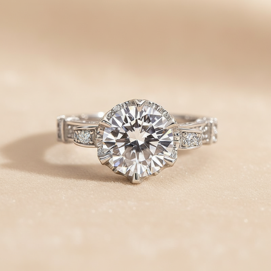 Gelovely Moissanite 2.0Ct  Round Cut Twist White Gold Promise Bridal Ring