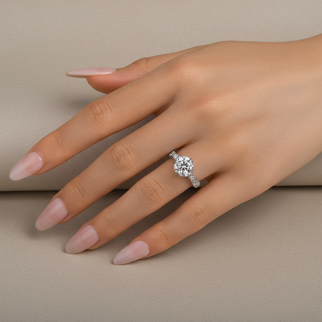 Gelovely Moissanite 2.0Ct  Round Cut Twist White Gold Promise Bridal Ring