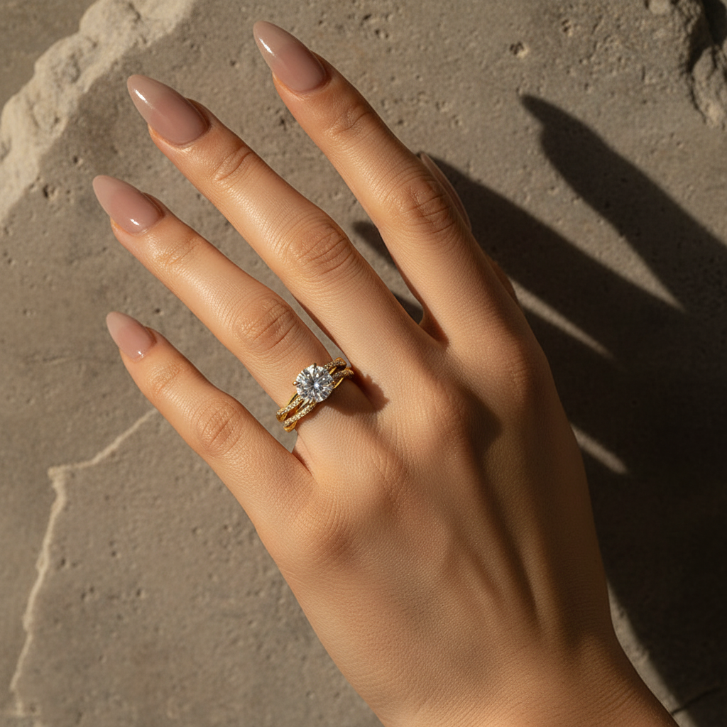 Gelovely Moissanite 2.0 Ct Twist Yellow Gold Pave Wedding Ring Set