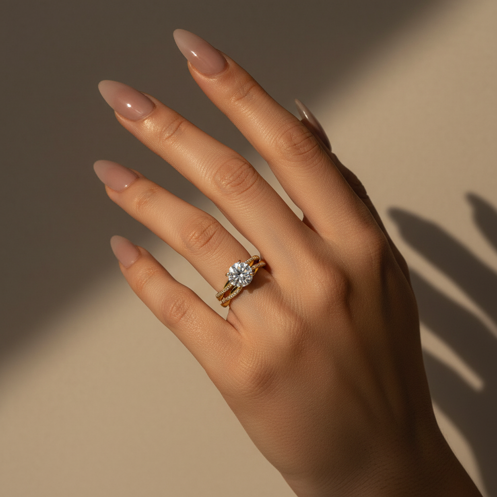 Gelovely Moissanite 2.0 Ct Twist Yellow Gold Pave Wedding Ring Set