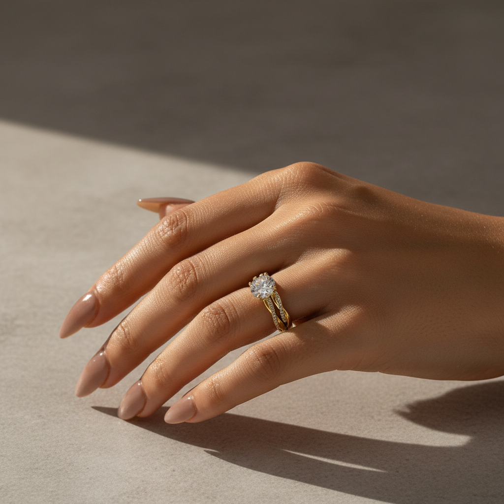 Gelovely Moissanite 2.0 Ct Twist Yellow Gold Pave Wedding Ring Set