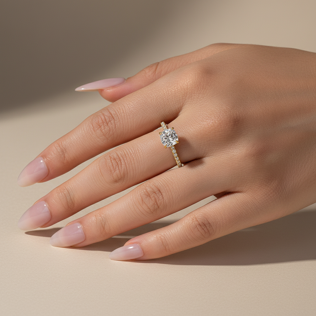 Gelovely Moissanite 2.0 Ct～2.5 Ct Square Cushion Yellow Gold Promise Ring