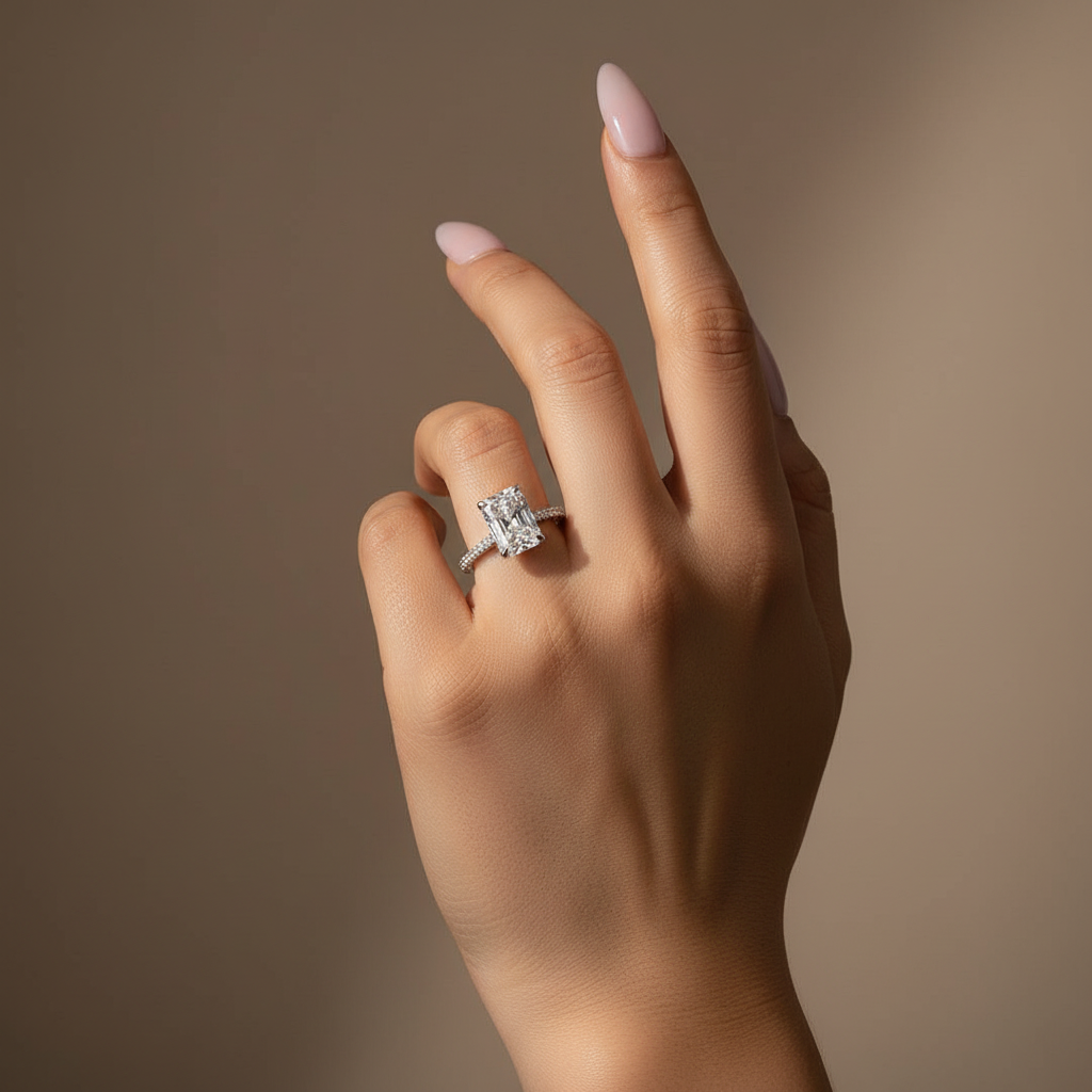 Gelovely Moissanite 2.0 Ct~3.5 Ct Radiant Cut White Gold Engagement Ring For Women