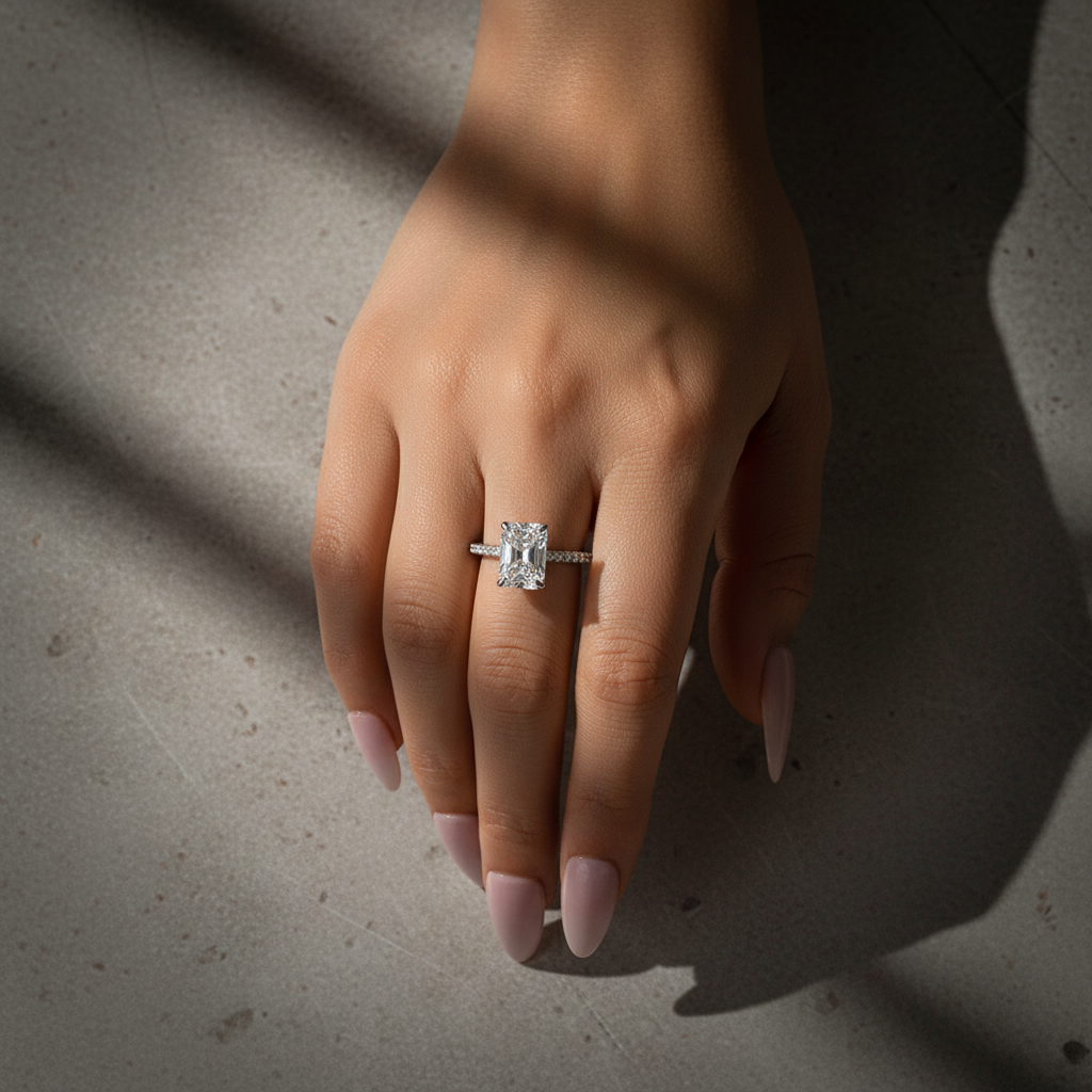 Gelovely Moissanite 3.5 Ct Emerald Cut Engagement Ring For Women