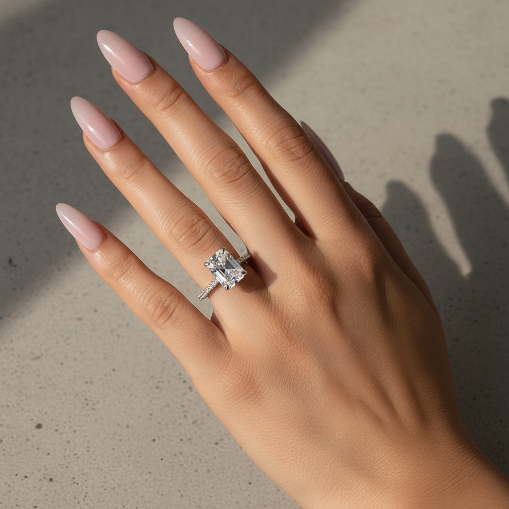 S925 Moissanite 3.5 Ct Emerald Cut Engagement Ring For Women